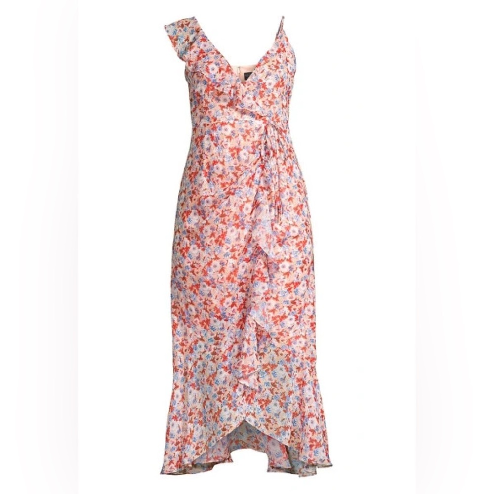 NWT Laundry By:Shelli Segal Women's Asymmetric Floral Ruffle Midi-Dress Size:16 - Picture 2 of 16